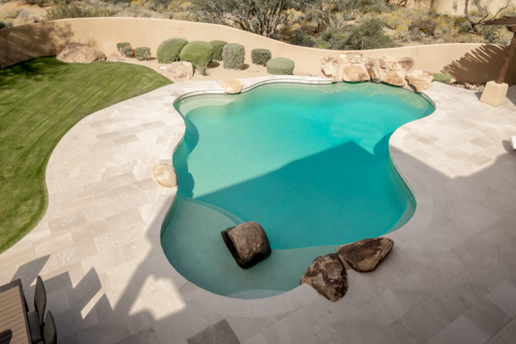 Travertine pool deck and hardscape